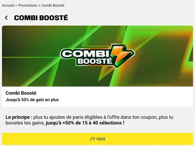 Présentation du Combi Boosté sur Unibet : jusqu’à +50 % de gain sur les combinés (capture du 30 octobre 2026)